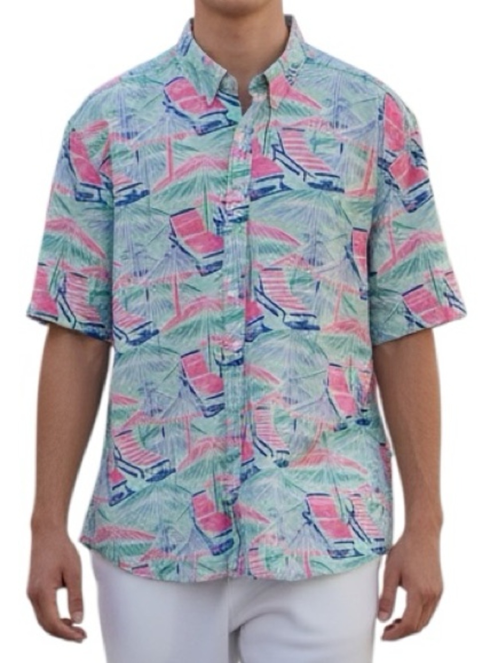 Vineyard Vines Classic Fit Whale Shirt in a Tropical Beach Chair Print